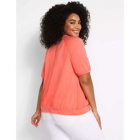 Lane Bryant French Terry Crewneck Sweatshirt Tee Coral Pink Size 14/16 NWT - Picture 2 of 7